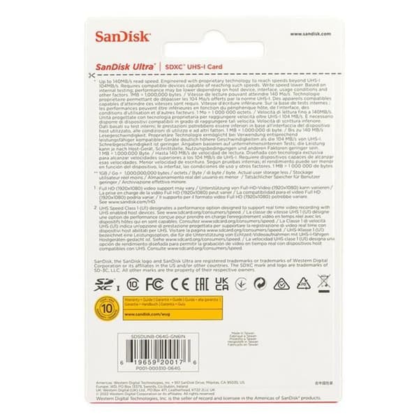 SDXC-kort - SanDisk - Ultra - 64 GB - 140 MB/s - UHS-I U1