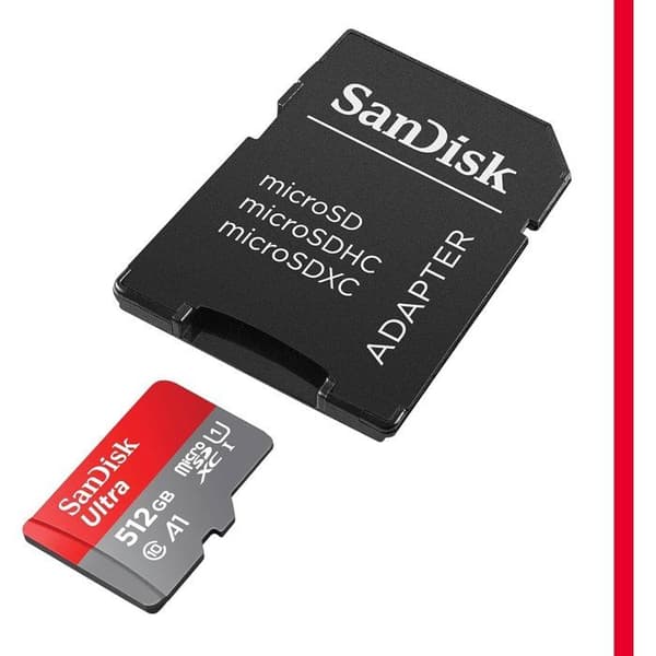 SanDisk microSDXC Ultra 512 GB microSDXC-kort (A1/UHS-I/Cl.10/150MB/s) + mobiladapter 512 GB A1 Performan-applikation