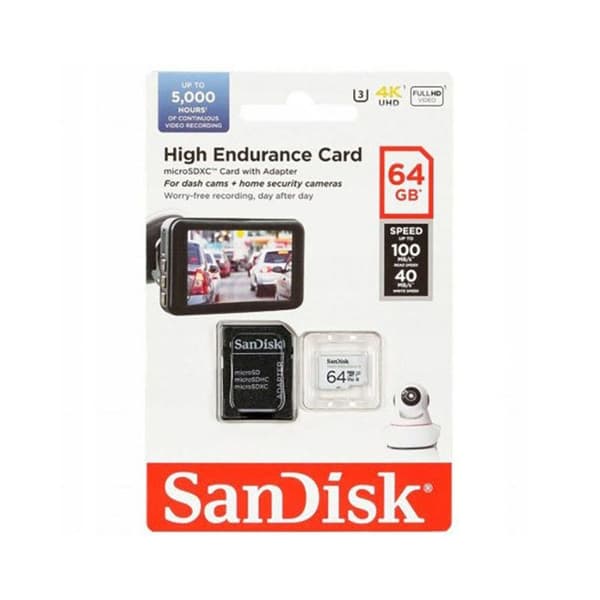 SanDisk 64GB ultrahållbart microSDXC-kort för videoövervakning, upp till 100MB/s läs 40MB/s skriv, Class 10, U3, V30