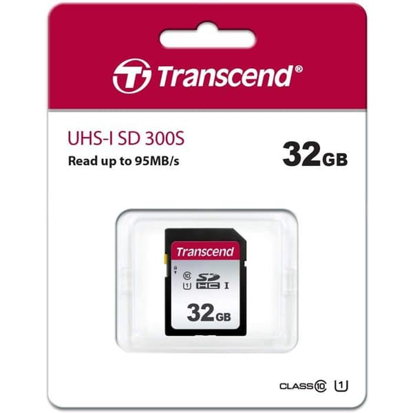 TRANSCEND 300S SD-kort - 32 GB - UHS-I U1 / Class10 - Upp till 95 MB/s läsning