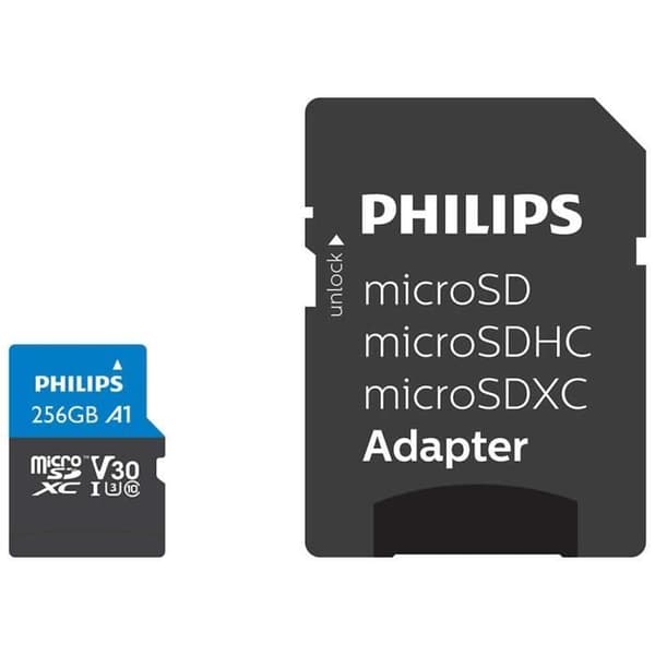 PHILIPS MICRO SDXC-KORT 256GB KLASS 10 UHS-I U3 4K-ADAPTER