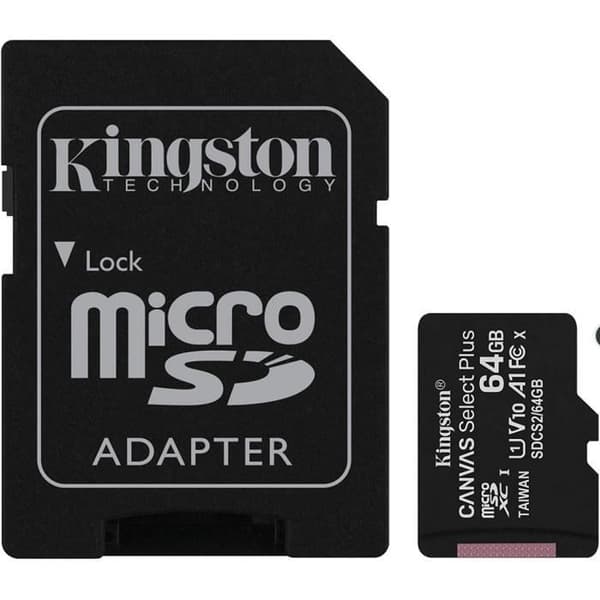 Kingston Canvas Select Plus 64GB SDXC Class 10 UHS-I Flash-minneskort (2x 64GB, microSDXC CANVAS SELECT 2)