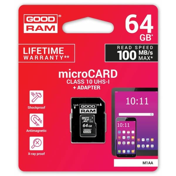 Micro-SD Minneskort med Adapter GoodRam A0025034 Klass 10 UHS-I 100 Mb/s