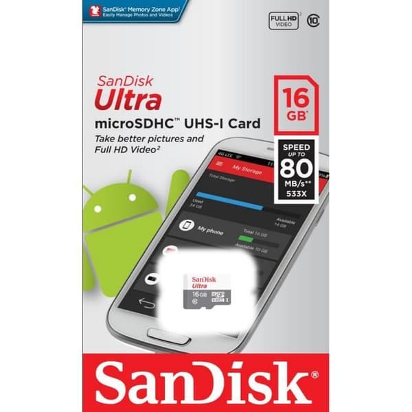 SANDISK Flashminneskort Ultra - 16 GB - Klass 10 - SDHC UHS-I
