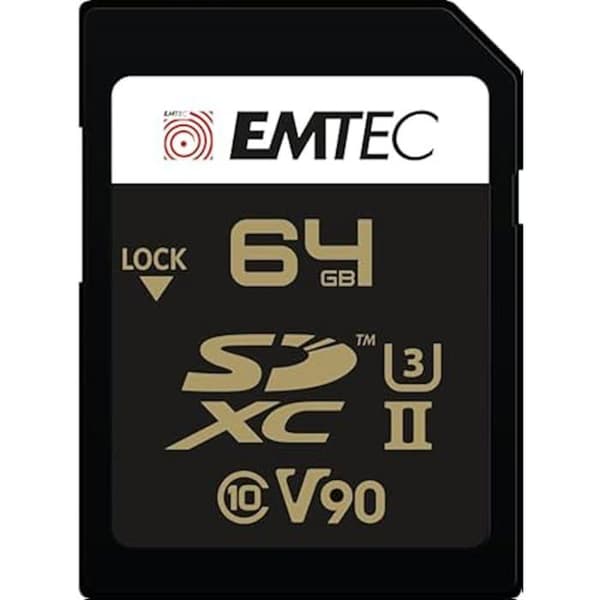 SDXC Minneskort - EMTEC - ECMSD64GUHS2V90 - 64 Go - UHS-II U3 V90 - 300 Mo/s Läsning, 270 Mo/s Skrivning