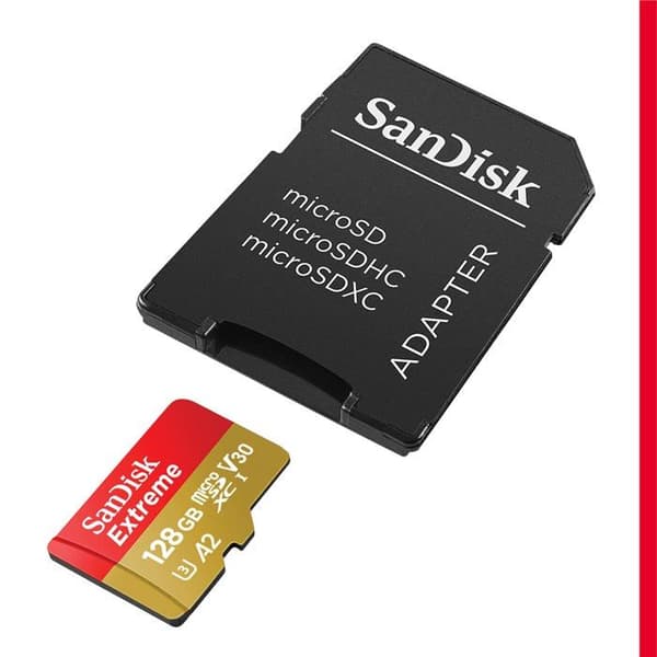microSDXC-kort - SANDISK - Extreme 128 GB - Klass 10 - Stöttålig och vattentät