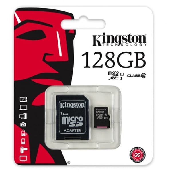 Micro SD-minneskort - KINGSTON - 128 GB - Svart - 2 års garanti - Kompatibel med telefoner och surfplattor