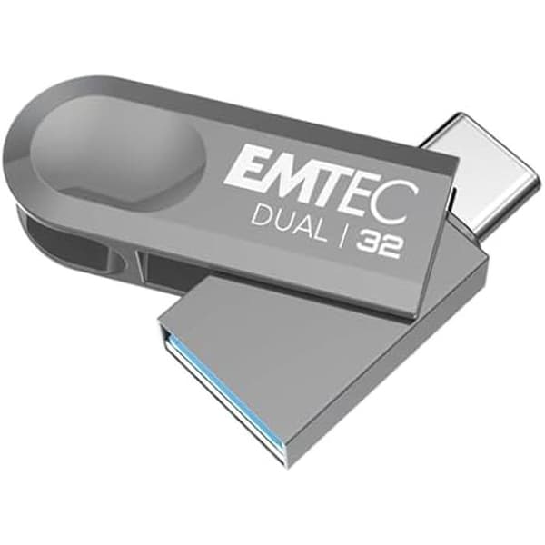 USB-minne - EMTEC - Dual D280 - 32 Go - USB 3.2 - Läsning 80 Mo/s - Skrivning 20 Mo/s Silver