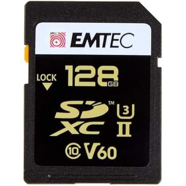 SDXC Minneskort - EMTEC - ECMSD128GUHS2V60 - 128 Go - UHS-II U3 V60 - 300 Mo/s Läsning, 160 Mo/s Skrivning