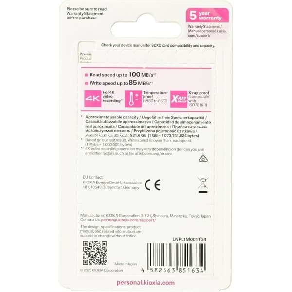 Minnecard - KIOXIA - Exceria Plus U3 V30 - 1024 Go - Klass 10 - Kompatibel med Smartphone