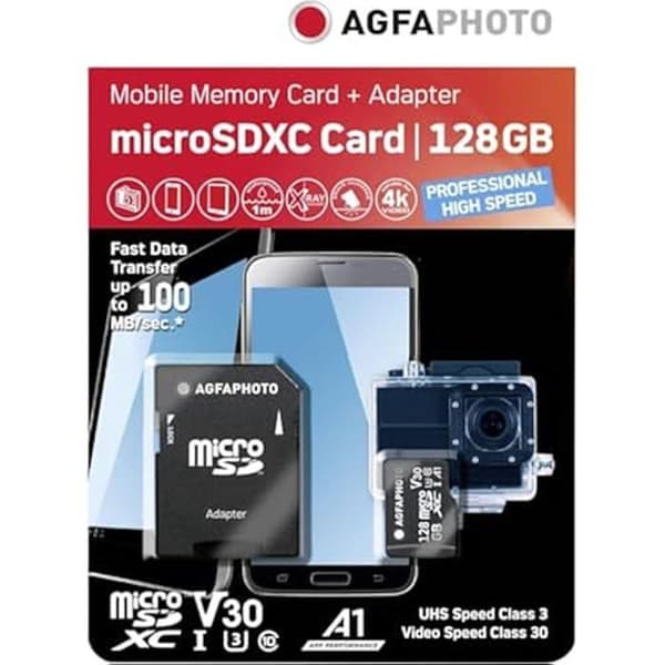 Minneskort MicroSDXC - AGFAPHOTO - 128 GB - UHS I - V30 - A1