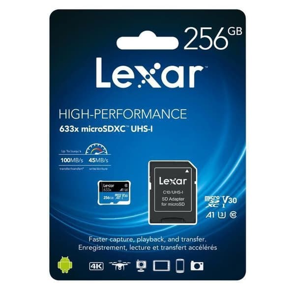 256 GB Lexar High-Performance 633x microSDXC UHS-I minneskort - LEXAR - Klass 10 - V30 - A1