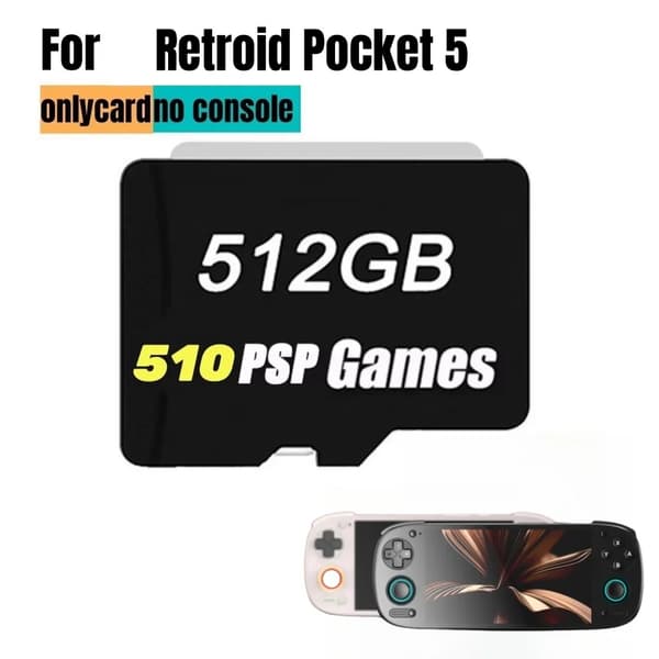 Muistikortti Retroid Pocket 5:lle, 512GB kapasiteetti, 510 PSP-peliä,512G PSP