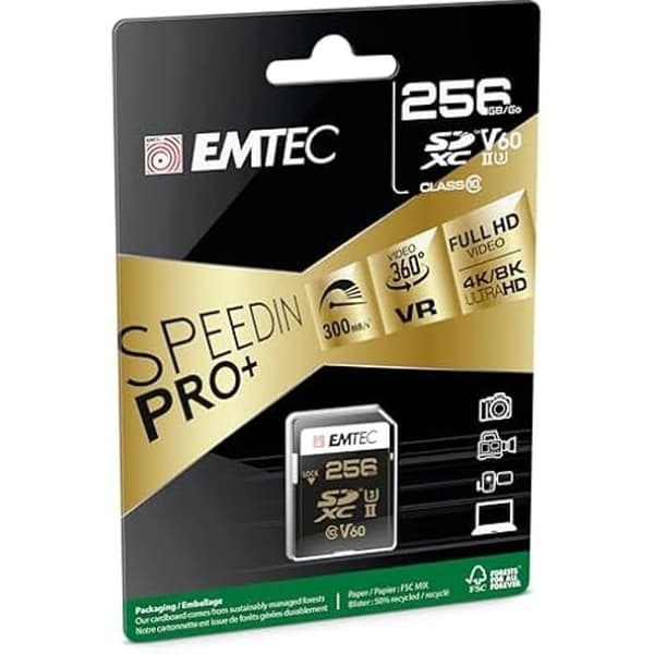 Minneskort - EMTEC - SDXC UHS-II U3 V60 SpeedIN Pro+ - 256 Go - 300 Mo/s - 160 Mo/s