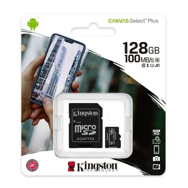 Mikro-SD Minnekort med Adapter Kingston Canvas Select Plus exFAT 128 GB
