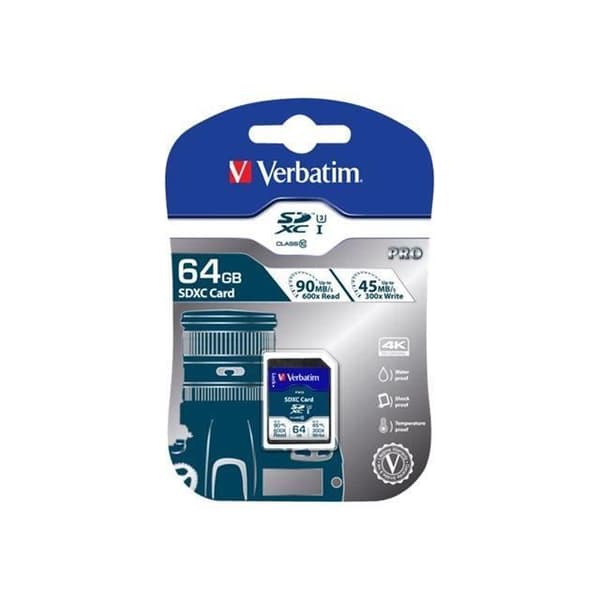 Verbatim PRO 64GB Klass 10 UHS-I SDXC-minneskort - Svart