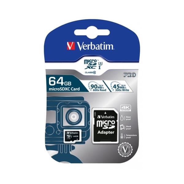 MicroSDXC-kort 64 Go - VERBATIM - PRO - Klass 10 - UHS-I - UHS-Klass 3