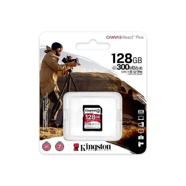 Kingston Minneskort SD 128GB Canvas React Plus 300/260 UHS-II U3 - 0740617301960