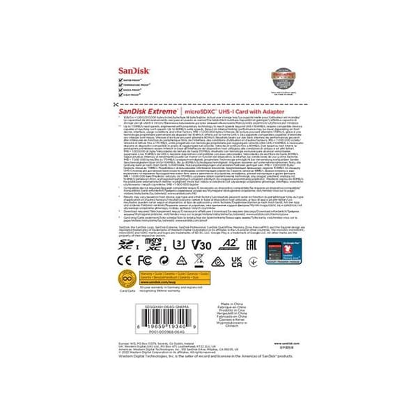 SanDisk Extreme 64 GB UHS-Klass 3 microSD-kort stöttålig, vattentät