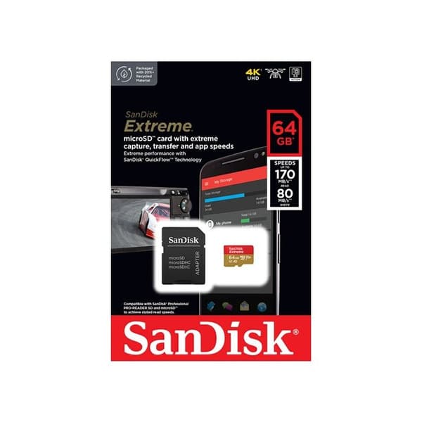 SanDisk Extreme 64 GB UHS-Klass 3 microSD-kort stöttålig, vattentät