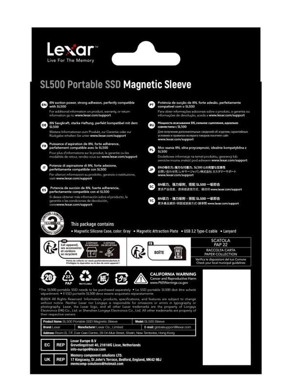 Ssd acc sleeve/lsl500xsleeve-rnbng, Lexar