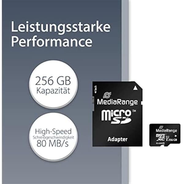 MikroSDXC-minneskort - MEDIARANGE - 256 Go - UHS-1 - Klass 10 - SD-adapter ingår