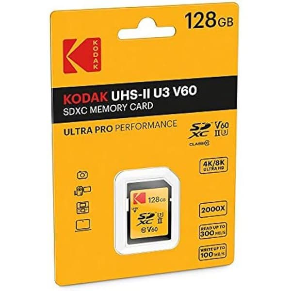 SDXC-minneskort - KODAK - UHS II U3 V60 Ultra Pro - 128 Go - Läsningshastighet 300 Mo/s - Vattentålig