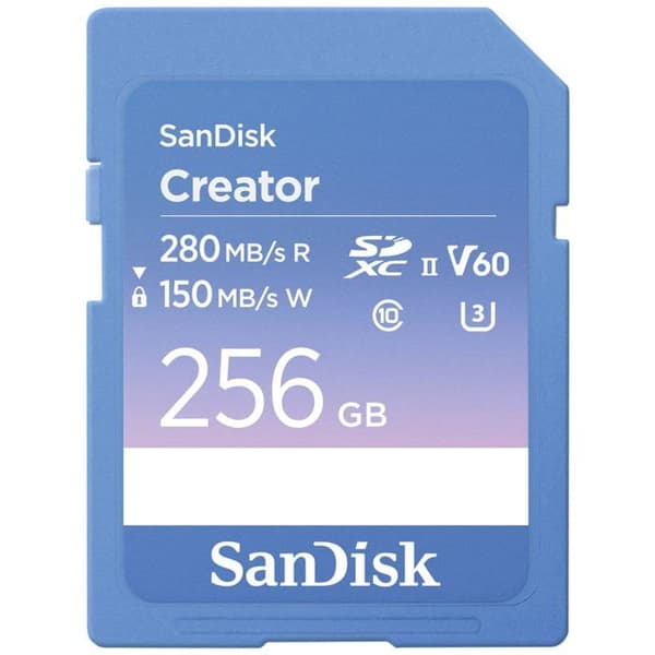 SanDisk Creator SD-kort UHS-II, 256 GB SD-kort V60, 6K & 4K UHD