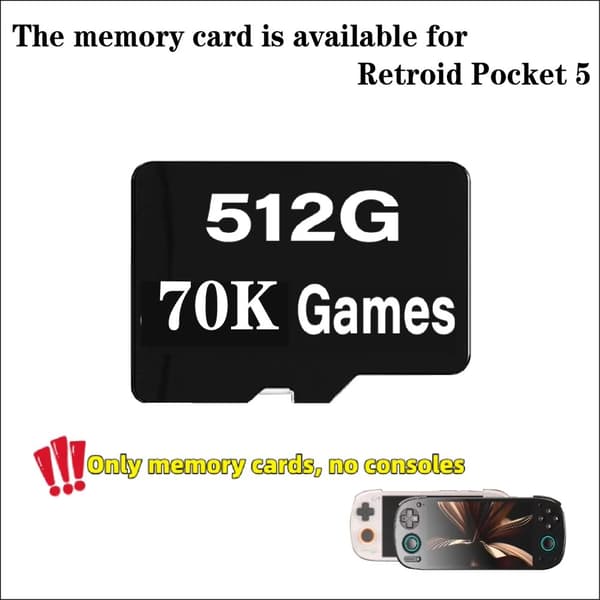 Retroid Pocket 5 Muistikortti, 256 Gt Kapasiteetti, Yhteensopiva PS2-pelien Kanssa,512G 70k peliä