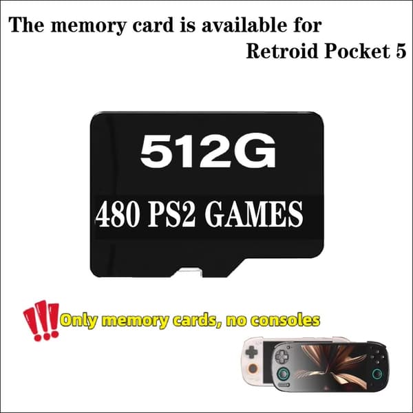 Retroid Pocket 5 Muistikortti, 256 Gt Kapasiteetti, Yhteensopiva PS2-pelien Kanssa,512G 480 PS2