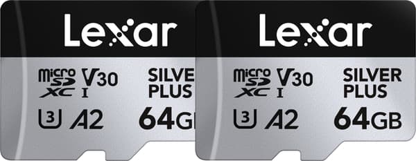 Lexar microSDXC Professional SILVER Plus UHS-I/U3/A2/4K R205/W100 (V30) - SILVER - 64 GB - 2-pakning