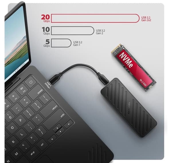 AXAGON, USB-C 20 Gbps - M.2 NVMe SSD ARMORED Box, EEM2-20G