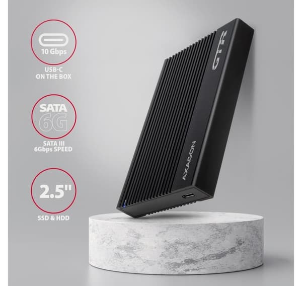 AXAGON, USB-C 10Gbps RIBBED Box, EE25-GTR