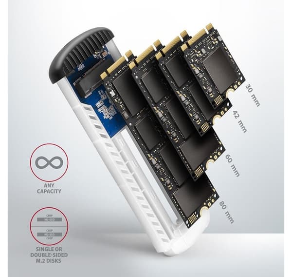 AXAGON, SuperSpeed USB Micro-B - M.2 SATA SSD Ribbed Box, EEM2-SA