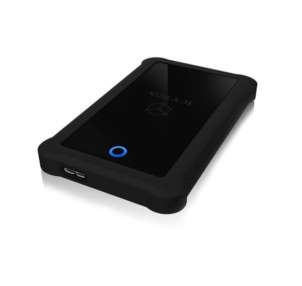 Raidsonic, 2,5", ICY BOX, IB-233U3-B Eksternt kabinett for 2,5" SATA HDD/SSD med USB 3.0-grensesnitt og silikonbeskyttelseshylse