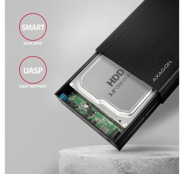 AXAGON, Ribbet aluminium USB 3.2 Gen 1 - SATA 6G ekstern boks for 3,5" HDD, EE35-GTR