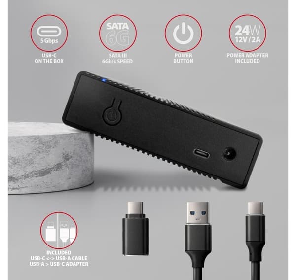 AXAGON, Ribbet aluminium USB 3.2 Gen 1 - SATA 6G ekstern boks for 3,5" HDD, EE35-GTR