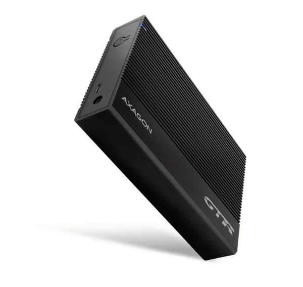 AXAGON, Ribbet aluminium USB 3.2 Gen 1 - SATA 6G ekstern boks for 3,5" HDD, EE35-GTR Sort