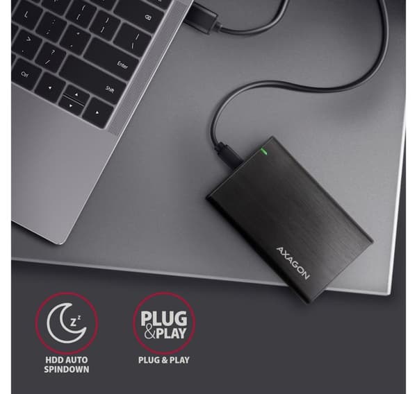 AXAGON, skrueløs aluminium USB 3.2 Gen 1 - SATA 6G ekstern boks til 2,5" SSD/HDD, EE25-A6C