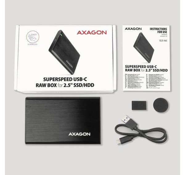 AXAGON, skrueløs aluminium USB 3.2 Gen 1 - SATA 6G ekstern boks til 2,5" SSD/HDD, EE25-A6C