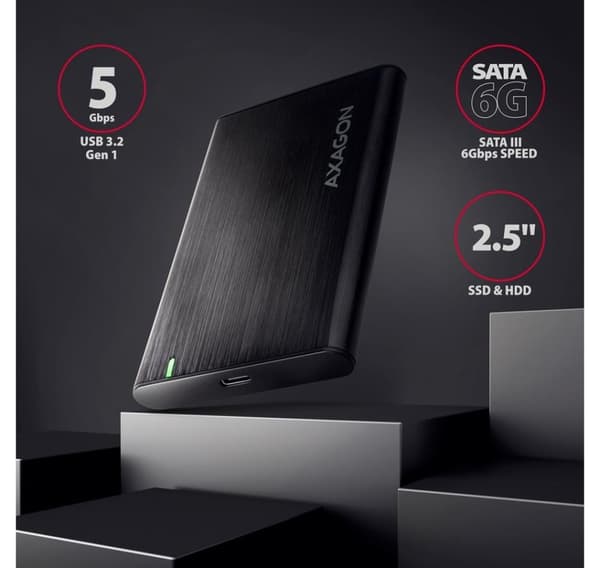 AXAGON, skrueløs aluminium USB 3.2 Gen 1 - SATA 6G ekstern boks til 2,5" SSD/HDD, EE25-A6C