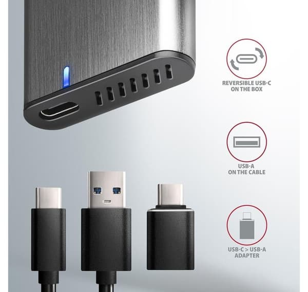 AXAGON, ulkoinen USB-C 3.2 Gen 2 metallikotelo M.2 NVMe & SATA SSD -levyille, EEM2-SG2