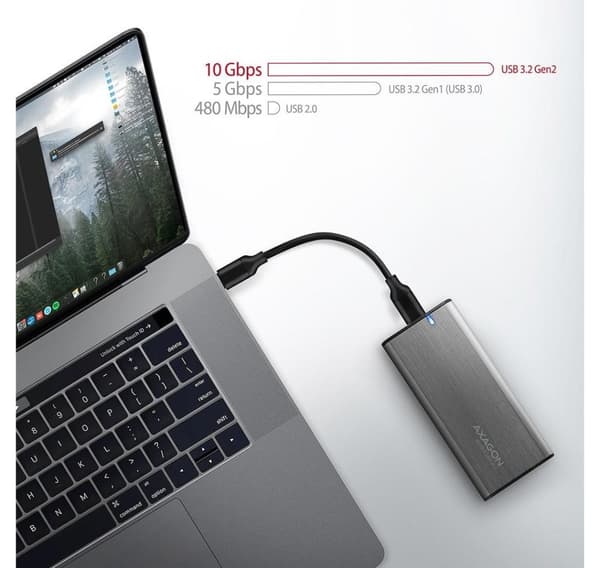 AXAGON, ulkoinen USB-C 3.2 Gen 2 metallikotelo M.2 NVMe & SATA SSD -levyille, EEM2-SG2