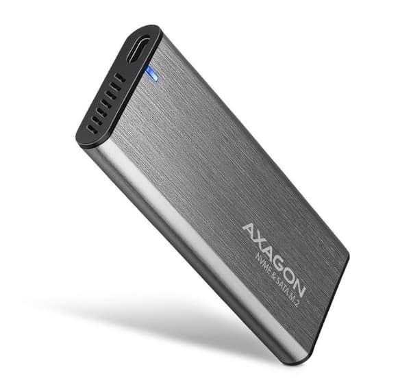 AXAGON, ulkoinen USB-C 3.2 Gen 2 metallikotelo M.2 NVMe & SATA SSD -levyille, EEM2-SG2 Harmaa
