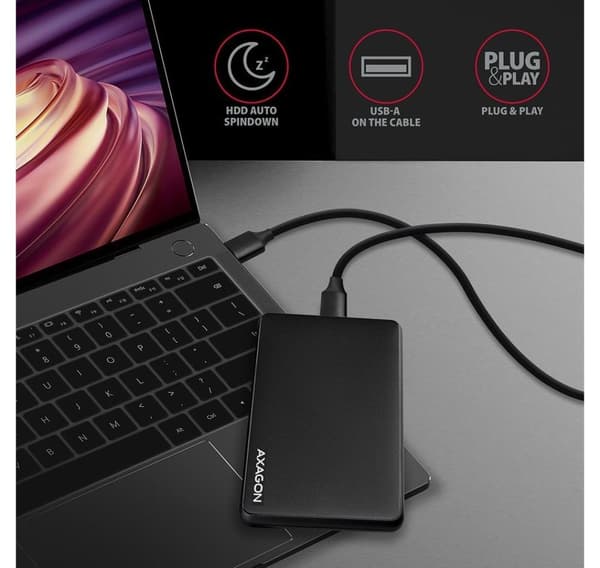 AXAGON, skruløs USB 3.2 Gen 1 - SATA 6G ekstern boks for 2,5" SSD/HDD, EE25-SL