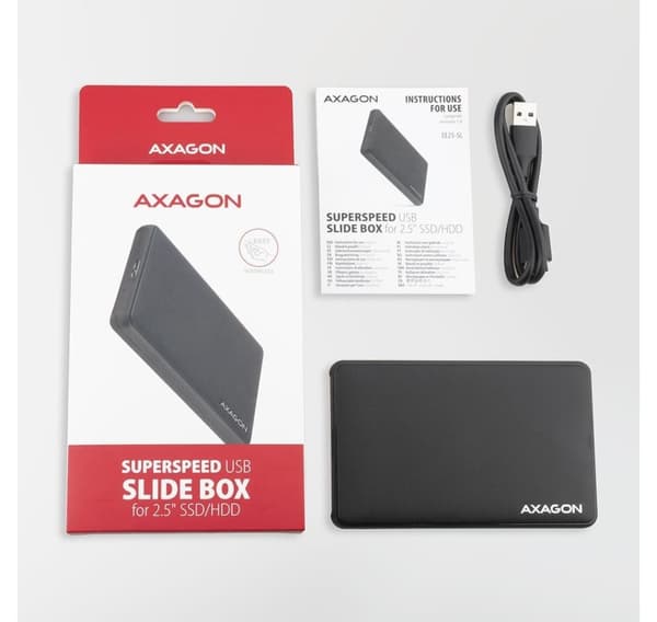 AXAGON, skruløs USB 3.2 Gen 1 - SATA 6G ekstern boks for 2,5" SSD/HDD, EE25-SL