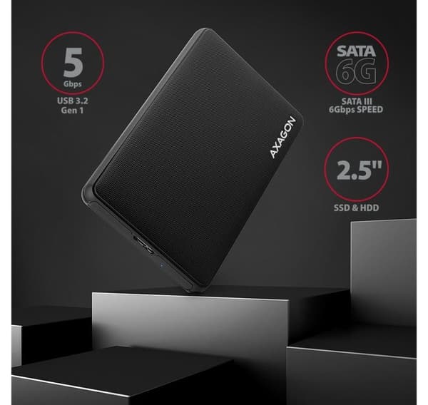 AXAGON, skruløs USB 3.2 Gen 1 - SATA 6G ekstern boks for 2,5" SSD/HDD, EE25-SL
