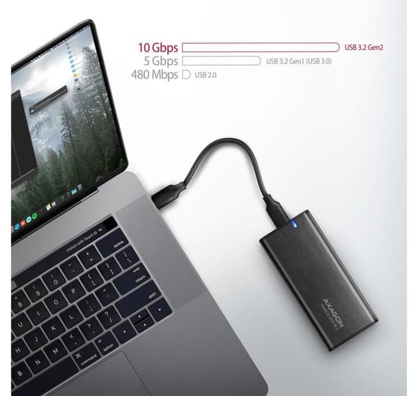 AXAGON, ekstern USB-C 3.2 Gen 2 metallboks for M.2 NVMe & SATA SSD-disker, EEM2-SB2