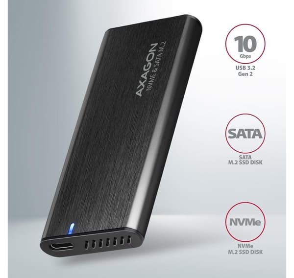 AXAGON, ekstern USB-C 3.2 Gen 2 metallboks for M.2 NVMe & SATA SSD-disker, EEM2-SB2