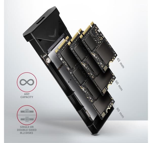 AXAGON, ekstern USB-C 10 Gbps metallboks for M.2 NVMe SSD-disker, EEM2-UB2